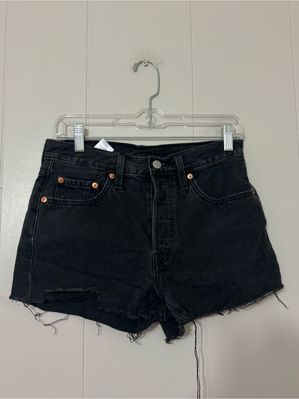 Levi’s 501 Original Cutoff Black Denim Shorts Size 26 Distressed